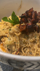 Spaghetti Carbonara with Vegan Bacon Recipe from Ritual+Vibe
